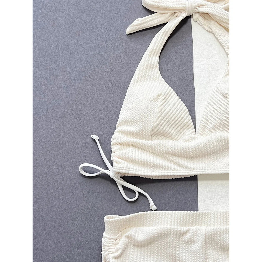 2025 Halter V Neck Shorts Female Swimsuit High Waist Bikini Women Swimwear Two-pieces Bikini set Bather Bathing Suit Swim V5447