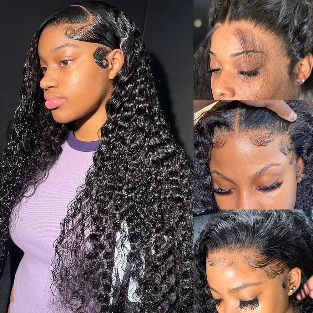 13x6 Deep Wave Lace Front Wigs 30 Inch 180% Density HD Lace Curly Wigs for Black Women Pre Plucked with Baby Hair Human Hair Wig