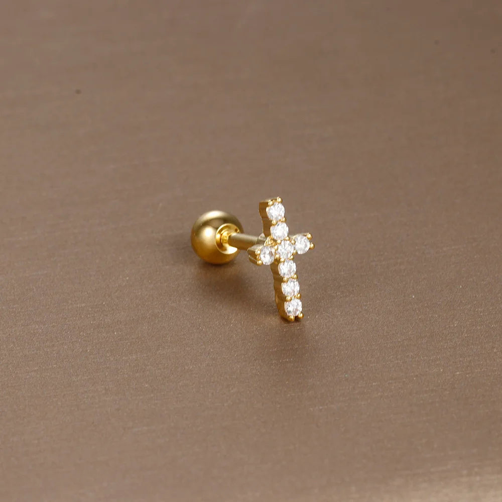 1Piece New Design Stainless Steel Crystal Zirconia Star Moon Studs Earring Double Head Screw Cartilage Earrings Piercing Jewelry