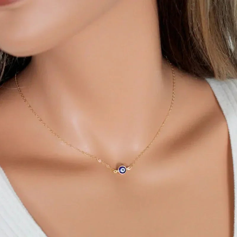 2024 new Turkey Evil Eye Necklace for Women Blue Eye Stainless Steel Chain Choker Clavicle Chain Ethnic Lucky Ear Jewelry Gifts