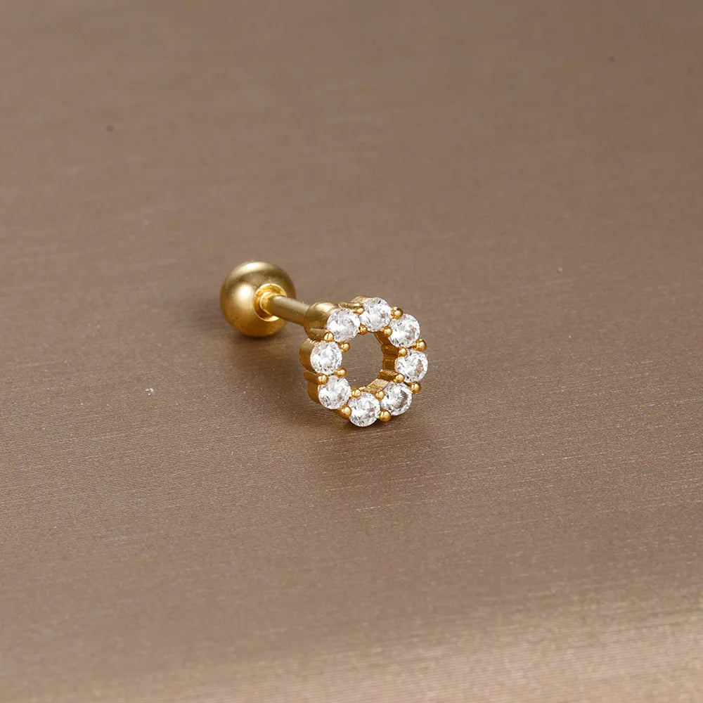 1Piece New Design Stainless Steel Crystal Zirconia Star Moon Studs Earring Double Head Screw Cartilage Earrings Piercing Jewelry