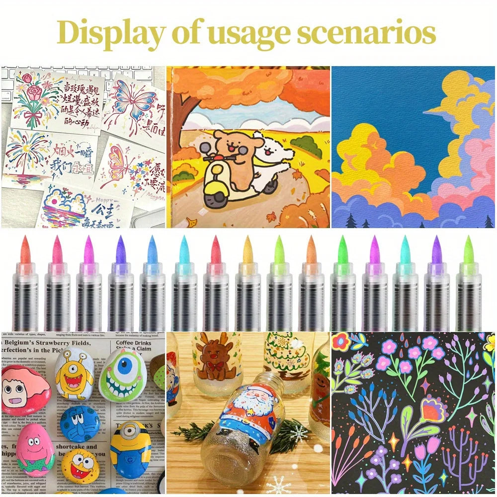 12/24/36/48 Color Acrylic Paint Pen Markers Brush Tip Paint Marker For Rock Painting Wood Canvas Stone, Christmas Gift DIY Craft