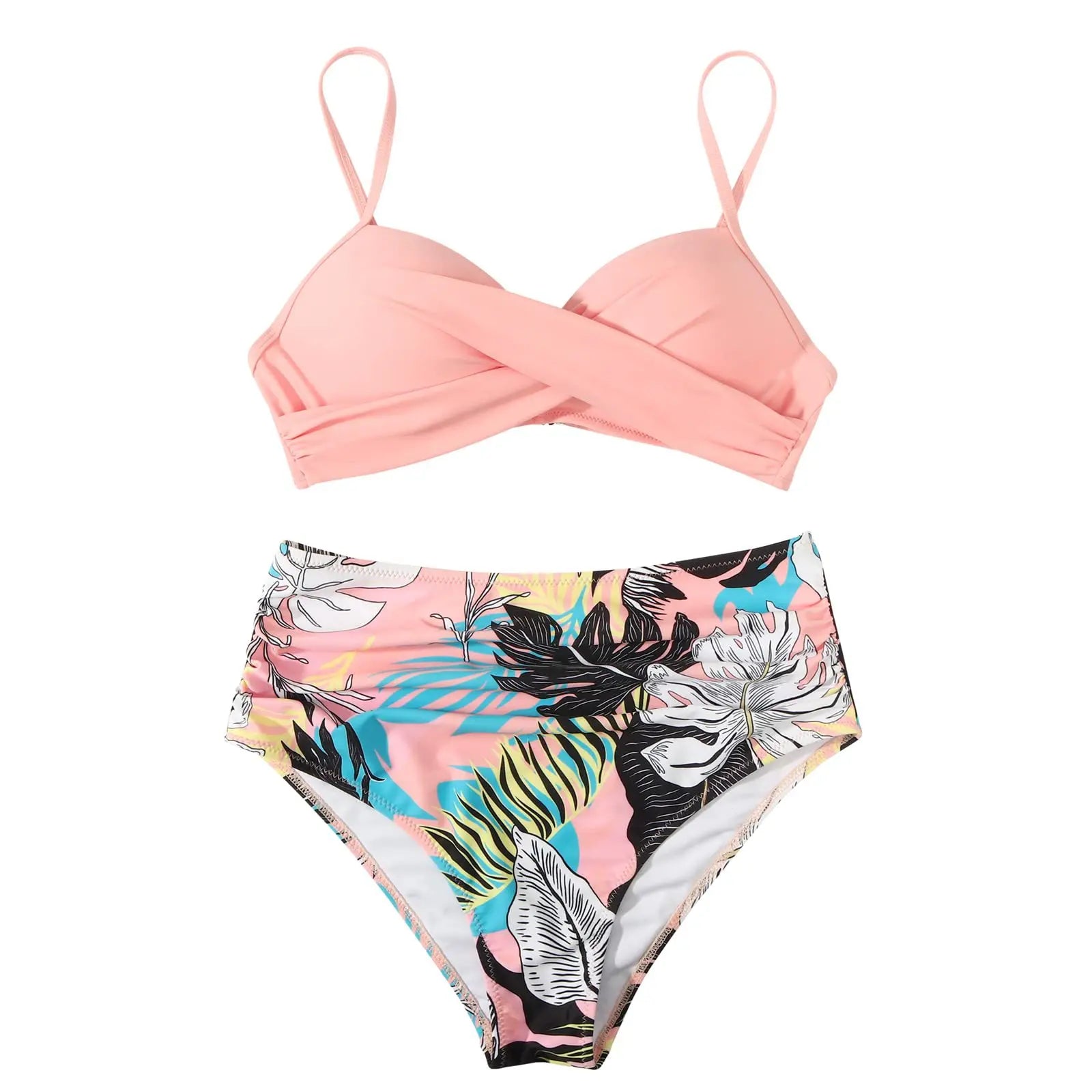 2024 Sexy Leaf Print Bikini Female Swimsuit Women Swimwear Thong Push Up Bikinis Set High Waist Swimming Suits for Bathing Suit