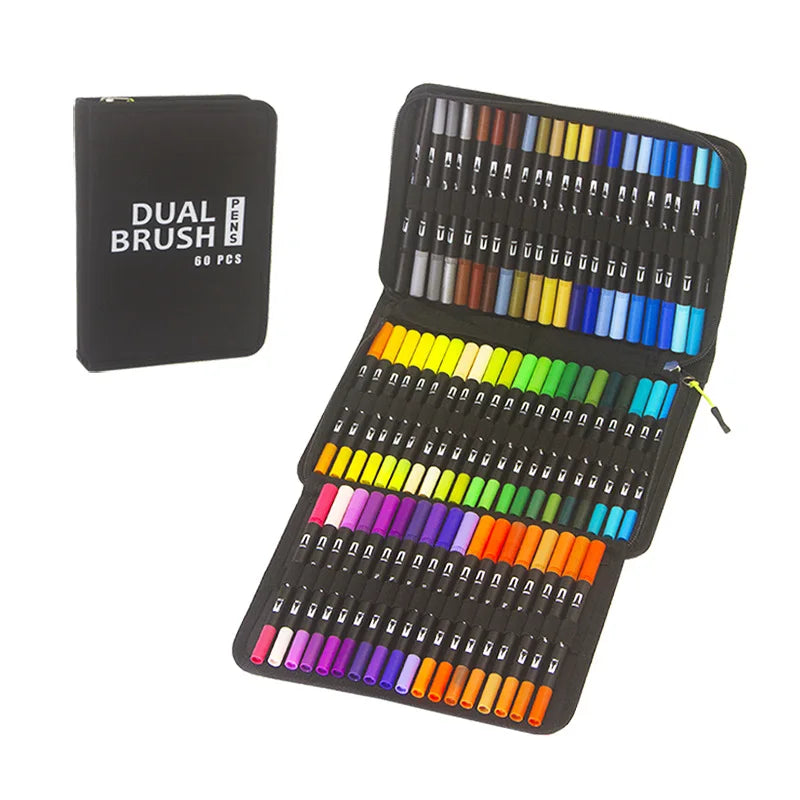 12/24/60/72/100/120 Colors Watercolor Art Markers Brush Pen Dual Tip Fineliner Drawing for Calligraphy Painting Set Art Supplies