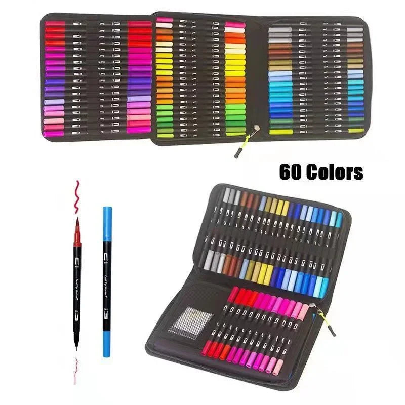 12/24/60/72/100/120 Colors Watercolor Art Markers Brush Pen Dual Tip Fineliner Drawing for Calligraphy Painting Set Art Supplies