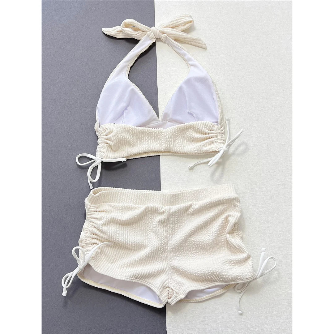 2025 Halter V Neck Shorts Female Swimsuit High Waist Bikini Women Swimwear Two-pieces Bikini set Bather Bathing Suit Swim V5447