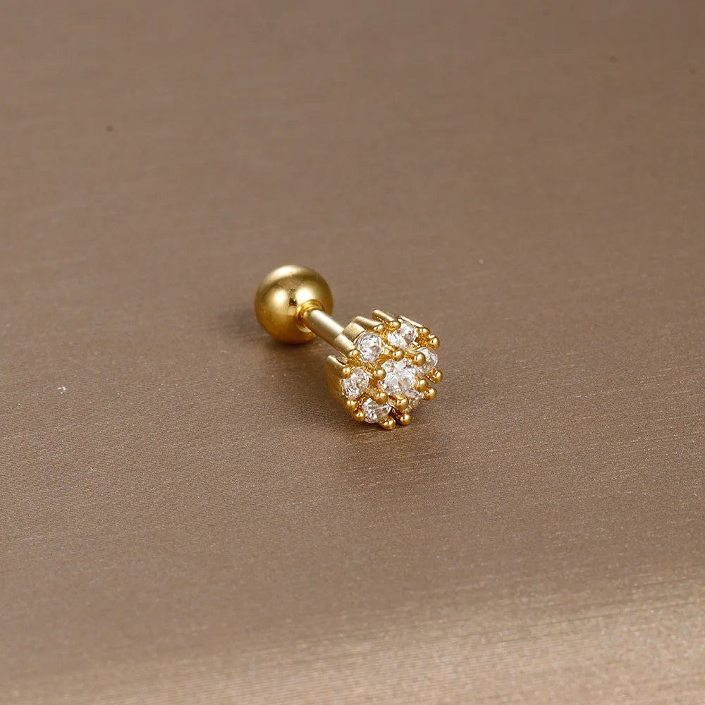 1Piece New Design Stainless Steel Crystal Zirconia Star Moon Studs Earring Double Head Screw Cartilage Earrings Piercing Jewelry
