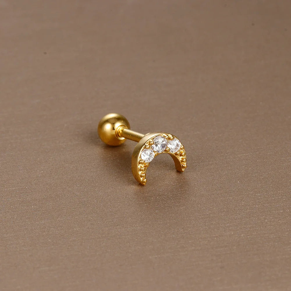 1Piece New Design Stainless Steel Crystal Zirconia Star Moon Studs Earring Double Head Screw Cartilage Earrings Piercing Jewelry