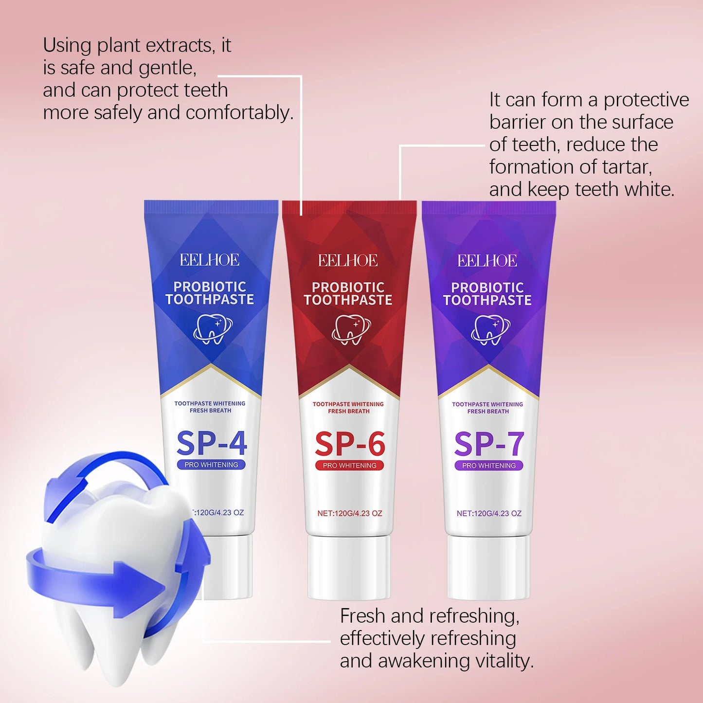 120g Probiotic Toothpaste SP-7 Whitens Teeth Removes Yellow Stains Tooth Whitening Agent Oral Hygiene Cleans and Freshens Breath